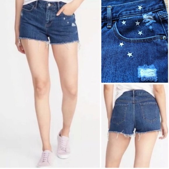 Old Navy Star Embroidered Shorts Distressed Boyfriend Size 2 - Picture 1 of 12